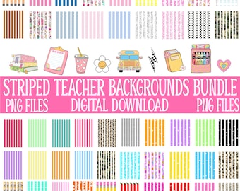 Striped Teacher PNG Bundle, Teacher Sublimation Design, Preppy Striped Teacher PNG, Back To School Teacher Shirt PNG, Trendy Teacher Clipart