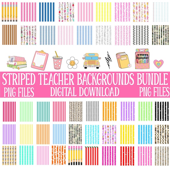 Striped Teacher PNG Bundle, Teacher Sublimation Design, Preppy Striped Teacher PNG, Back To School Teacher Shirt PNG, Trendy Teacher Clipart