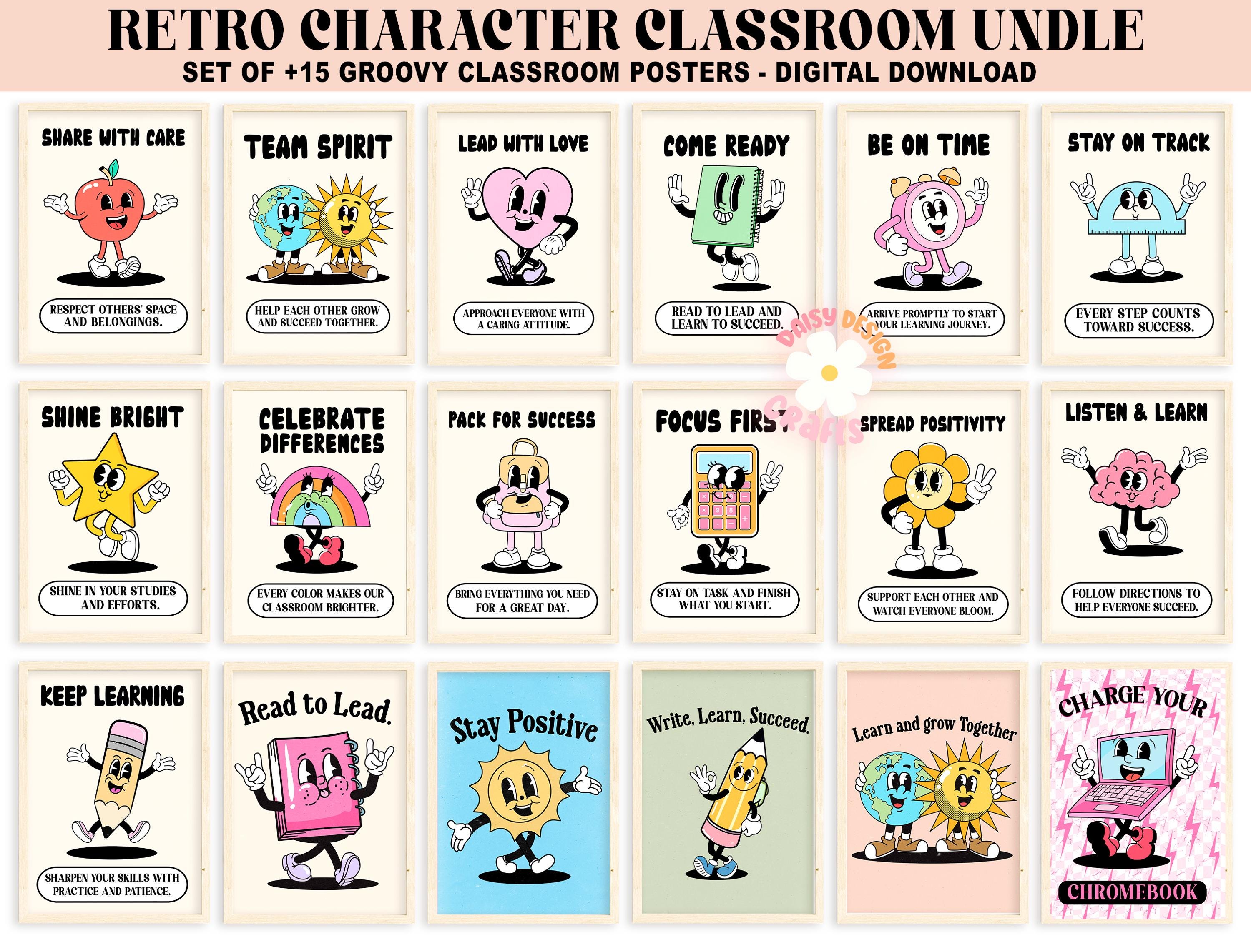 Classroom Posters Mega Bundle Prints Download, Groovy Classroom Poster, Motivation, Growth Mindset, School Printables, Retro Classroom Decor