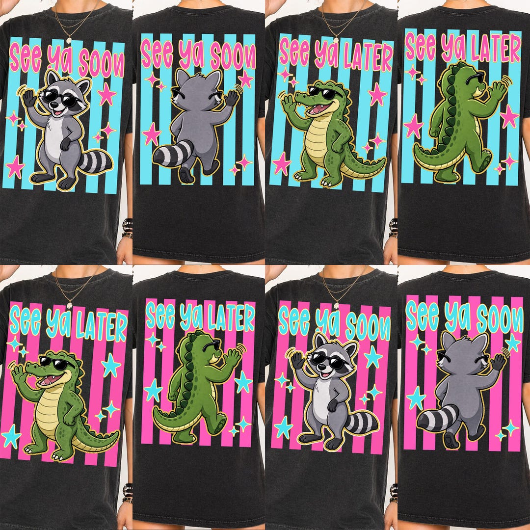 See Ya Soon Raccoon PNG Bundle, Funny Goodbye Raccoon Design, Preppy ...