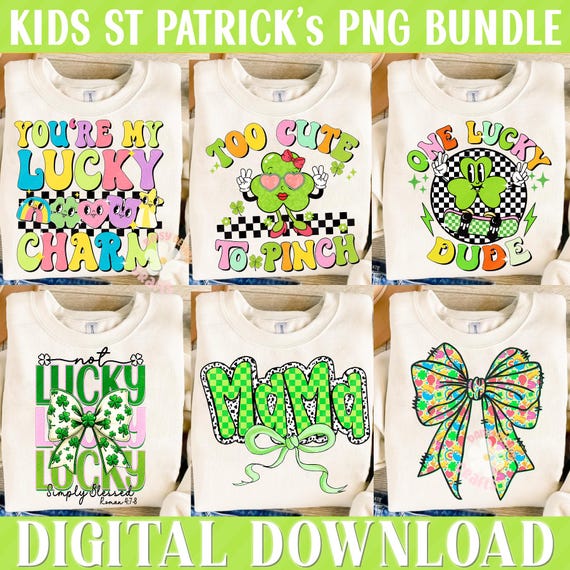 St Patricks Day Kids PNG Bundle, Retro St Patrick png Bundle, Patricks day Kids Png, Shamrocks png Kids St Pattys day png, Kids Png Bundle