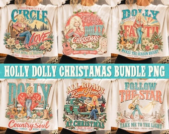 Trendy Country Christmas PNG-bundel, christelijke cowgirl-ontwerpen, Western Faith PNG, retro countrymuziek sublimatie kerst Holly Dolly PNG