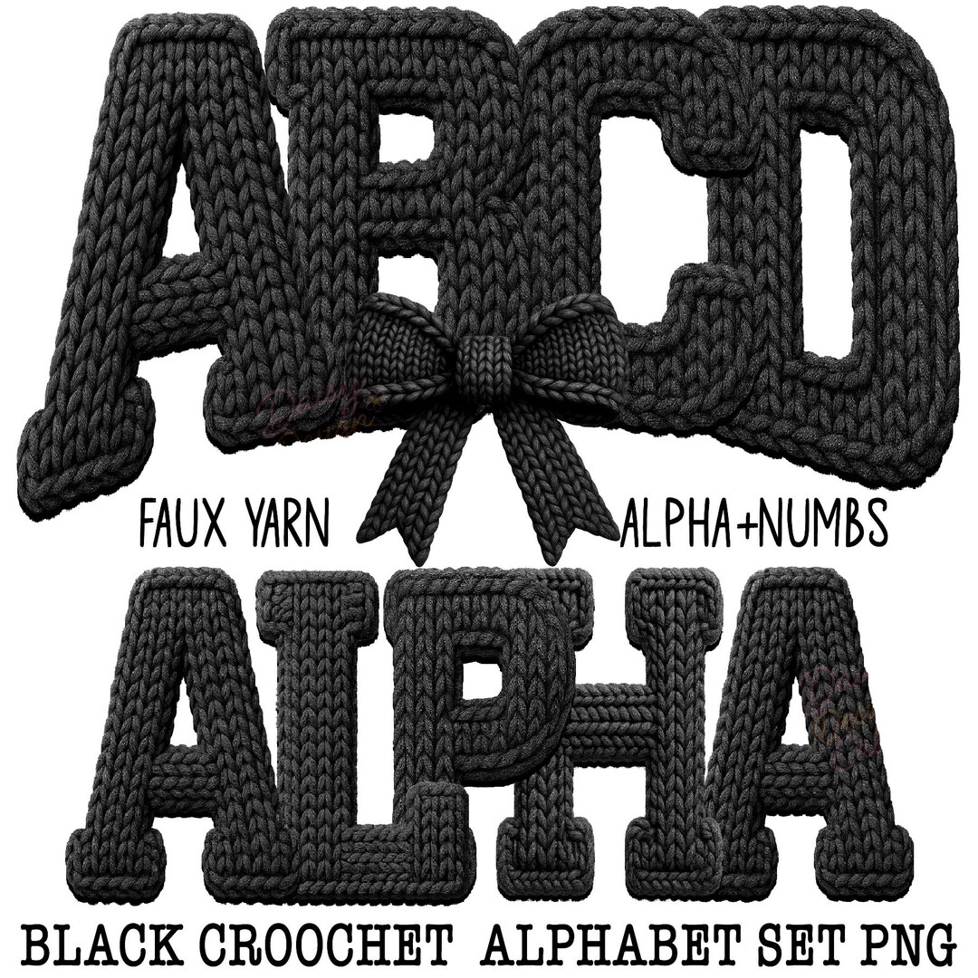 Black Crochet Alphabet PNG Set, Latch Hook Yarn Faux Style, Cozy Brown ...