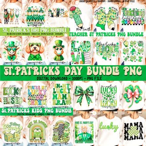 St Patrick Tag Mega Bundle PNG, Retro St Patrick Png Sublimation, Kokette St Patty&#39;s Day PNG, Kleeblatt png, Irischer Tag png, Glück png