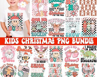 Kids Christmas SVG PNG Bundle, Retro Christmas Toddler Shirt png, Merry Christmas Png, Gingerbread character, reindeer, dinosaurs Xmas png