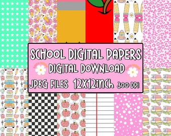School Seamless Pattern PNG, Back to School Digital Paper, Cute Classroom Supplies Clipart, Teacher Scrapbooking, Teacher Seamless pattern