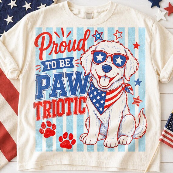 Striped Pawtriotic PNG, Funny Dog 4th of July PNG, Patriotic Puppy Shirt Design, American Flag Pet Lover PNG