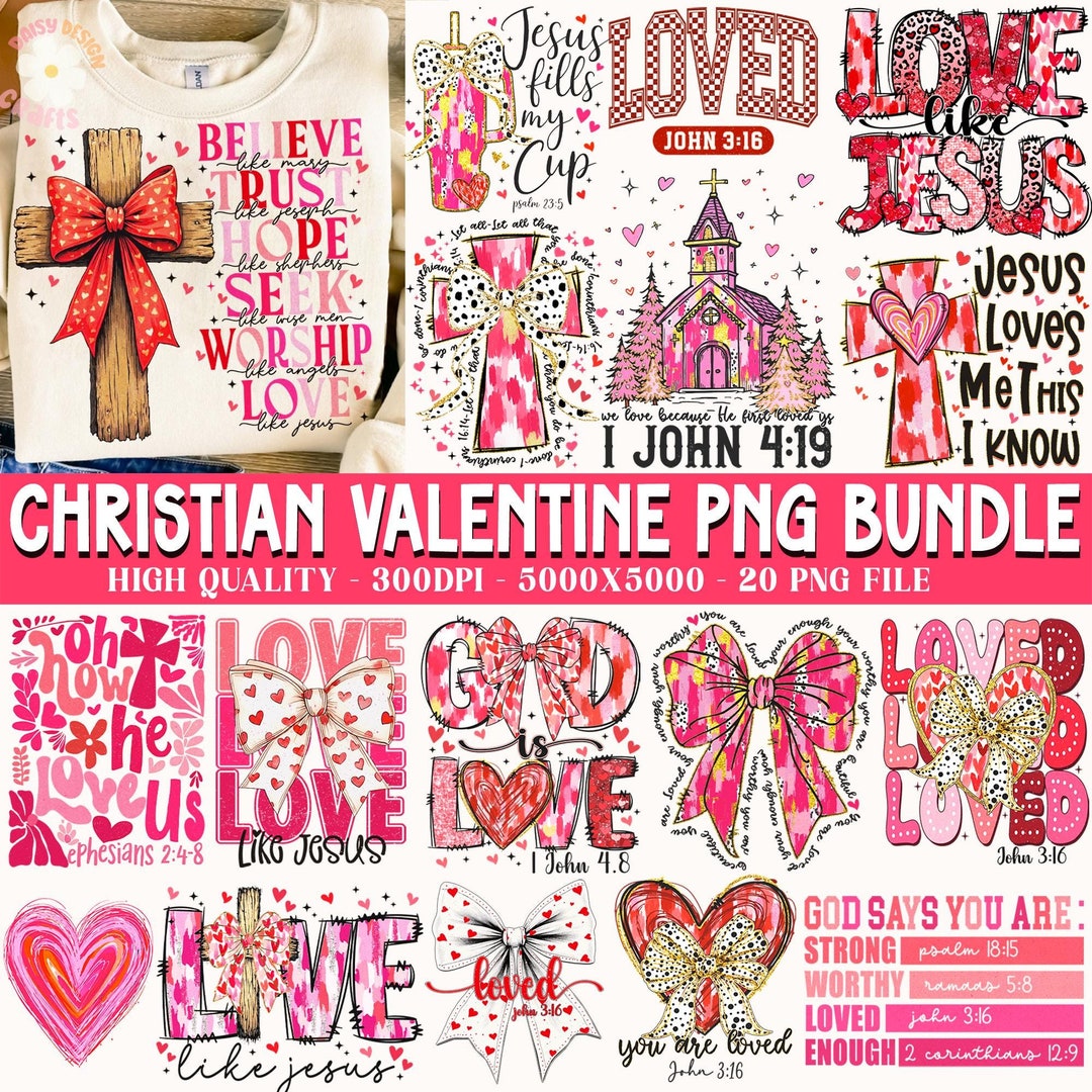 Christian Valentine PNG Bundle, Retro Valentine Png, Glitter Heart ...