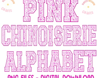 Pink Chinoiserie Alphabet PNG, Chinoiserie Varsity Png, Pink Varsity Letters Png, Chinoiserie png, Digital Alphabet png, Varsity font png