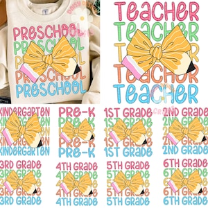 Retro Back to Shool png Bundle, Teacher Coquette pencil png, Teacher bright Dalmatian bundle, First Grade, Pre-K, 1st/2nd back to school