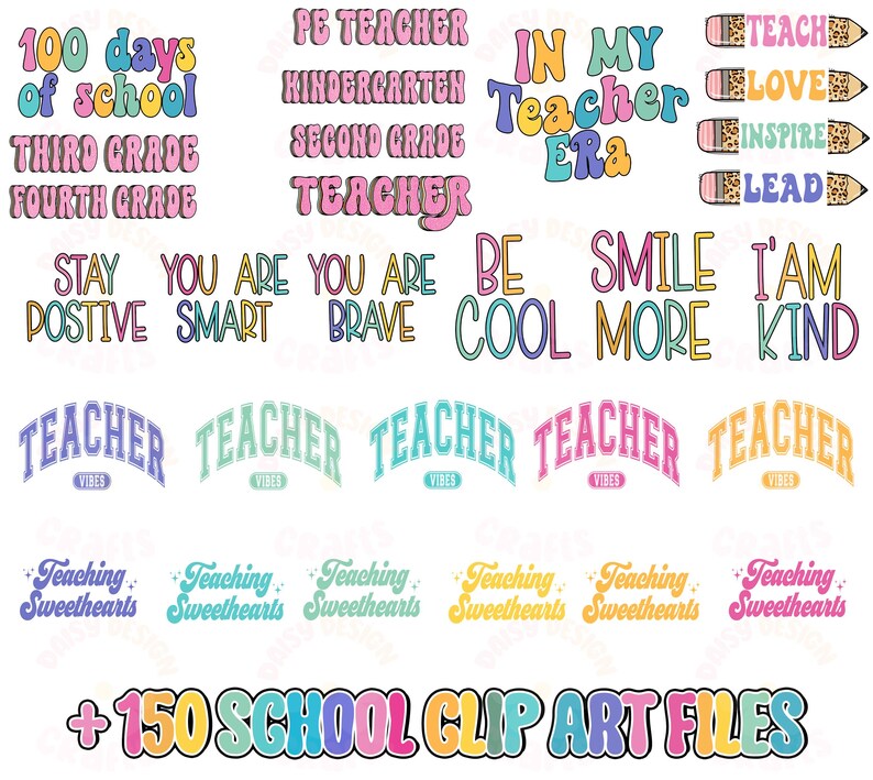Retro School Clipart Bundle, Teacher Clipart Education, Teacher Png ...