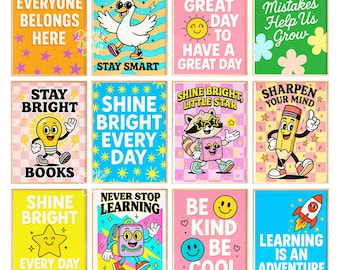 Retro Classroom Poster Set - Retro Characters Posters, Classroom Decor, Cute Posters, Inspirational Posters, Retro Wall Art, Teacher Posters