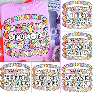 Back To School Friendship Bracelet BUNDLE PNG, Preppy Floral Teacher Png, First day of School Kindergarten to 5th Grade, Pre-K, Teacher gift