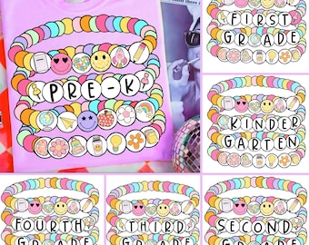 Back To School Friendship Bracelet BUNDLE PNG, Preppy Floral Teacher Png, First day of School Kindergarten to 5th Grade, Pre-K, Teacher gift
