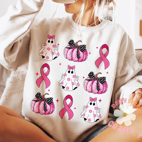 Breast Cancer Ghost Coquette bow Png, Retro Breast Cancer Png, Breast Cancer Awareness, Halloween Pink Ghost png,Halloween Shirt Sublimation