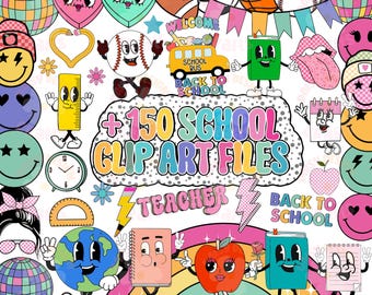 Retro School Clipart Bundle, Teacher Clipart Education, Teacher Png Bundle, School Clipart Bundle, Clipart Png Bundle, Back To School Png