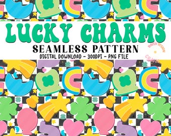 Retro Lucky Seamless Pattern, Seamless Digital Paper, St Patrick’s Day Charms, Groovy Lucky Png, Seamless Pattern, Digital Design