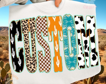 Testo occidentale personalizzato in PNG, design di parole con motivo occidentale, tipografia cowgirl in PNG con sublimazione, nome occidentale personalizzato in PNG