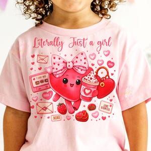 Literally Just a Girl Valentine PNG, Cute Girly Heart Character PNG, Pink Coquette Valentine Design for Kids Shirt, Toddler Valentine png image 4