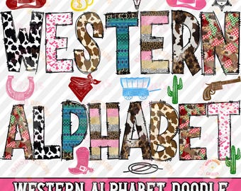 Alfabeto occidental Png, PNG occidental, paquete PNG occidental, fuente Doodle, letras occidentales, alfabeto Doodle, PNG doodle occidental, diseño de sublimación