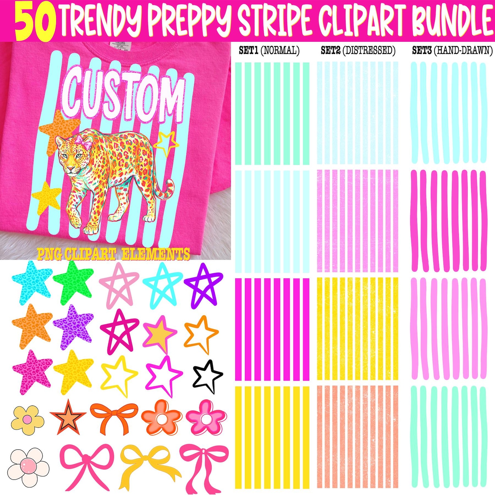 Prepy Line 50+ Trendy Preppy Striped Png Bundle, Colorful Neon Stripe Clipart ...