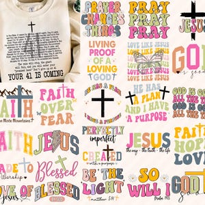 Boho Colorful Christian Svg Png Bundle, Bible Verse svg, Scripture svg, Religious Shirt Design Svg, God Jesus Svg, Psalm Svg, Love Faith Svg