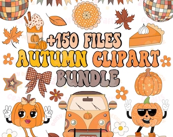 Herbst-Clipart-Megapaket (PNG) | Gemütliche Herbst-Cliparts | Kürbisgewürz, Geister, Pullover, Kaffee, Tiere, Blätter | Kommerzielle Nutzung