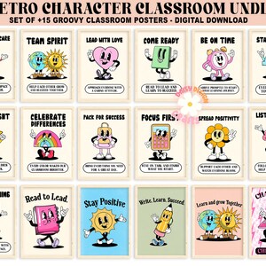 Klassenzimmer Poster Mega Bundle Prints Download, Groovy Klassenzimmer Poster, Motivation, Wachstumsmentalität, Schule Printables, Retro Klassenzimmer Dekor