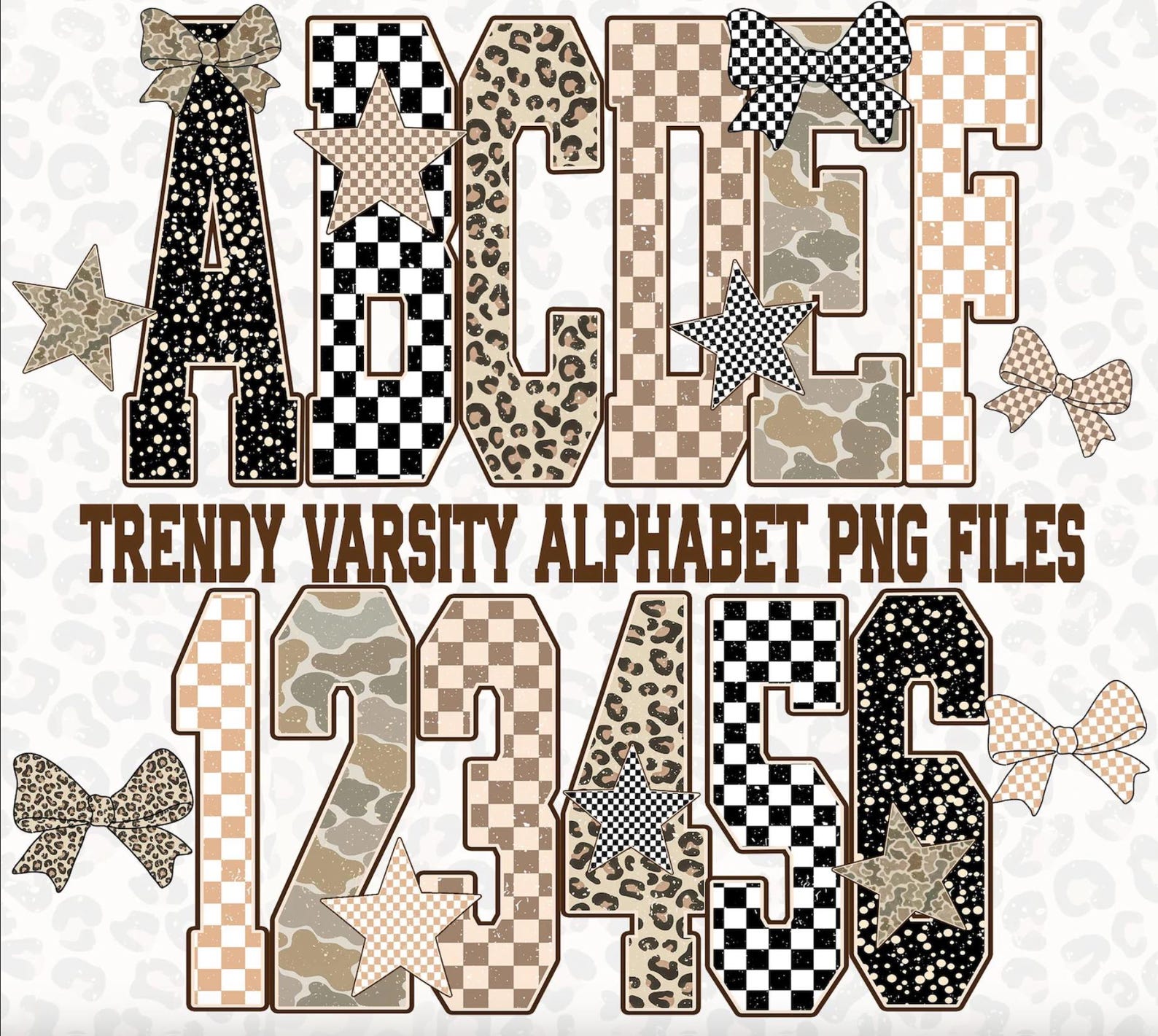 Preppy Checkards Doodle Letters Alphabet MEGA Bundle, Preppy Varsity Leopard Checkered ...