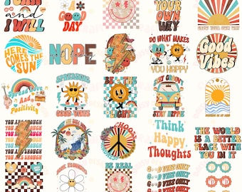 Retro Groovy Png Bundle, Retro Png, Boho Png Bundle, Vintage shirt png, Retro Png For Shirt, Motivation quotes Png, Retro Sublimation design