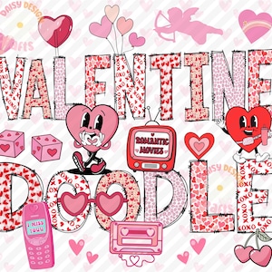 Valentine Day Doodle Letters PNG, Retro Valentine Clipart Png, Doodle Alpha Bundle, doodle font png, Valentines Alphabet, Doodle Letters Png