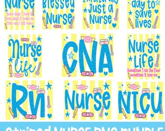 Funny Nurse PNG Bundle, Nurse Quote Designs, Preppy Striped Nurse Life png, Cute Nurse Humor Clipart, CNA Nurse PNG