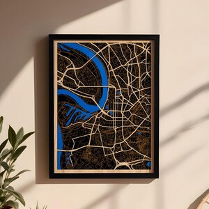 Düsseldorf city map made of wood – personalizable & individual