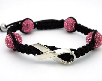 Breast Cancer Awareness macrame beaded bracelet in pink