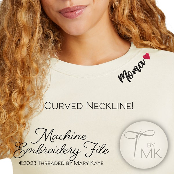 Embroidery Pattern - Moma - Curved Neckline Text - Curved Words on Collar