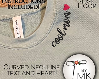 Wzór do haftu - Cool Mom - Zakrzywiony dekolt Tekst - Zakrzywione słowa na kołnierzyku