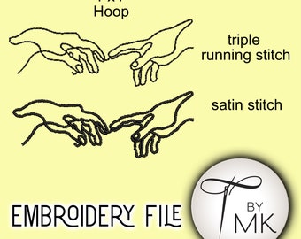 Wzór do haftu - Dotykające się dłonie - Dotykające się palce - Dotyk palców - Ręka Boga - Stworzenie 4x4