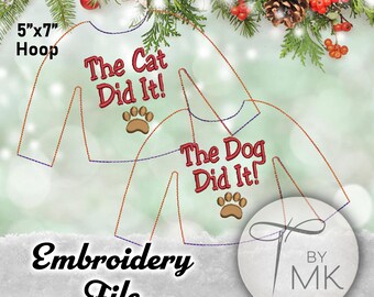 Embroidery Pattern ITH Christmas Doll Sweater Cat Did It Dog Did It