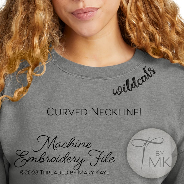 Embroidery Pattern - Wildcats - Curved Neckline Text - Curved Words on Collar