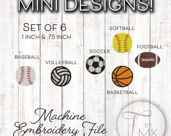 Embroidery Pattern - Mini Sports Set Basketball Baseball Football Soccer Softball Volleyball