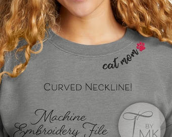 Embroidery Pattern - Cat Mom - Curved Neckline Text - Curved Words on Collar