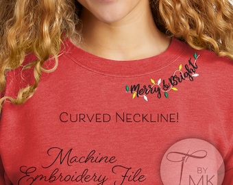 Embroidery Pattern - Merry & Bright - Curved Neckline Text - Curved Words on Collar