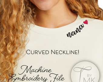 Wzór do haftu – Nana – Zakrzywiony dekolt – Tekst – Zakrzywione słowa na kołnierzyku