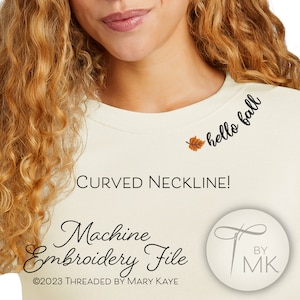 Embroidery Pattern - Hello Fall - Curved Neckline Text - Curved Words on Collar