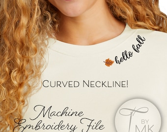 Embroidery Pattern - Hello Fall - Curved Neckline Text - Curved Words on Collar