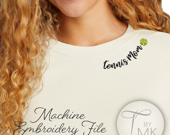 Embroidery Pattern - Tennis Mom - Curved Neckline Text - Curved Words on Collar
