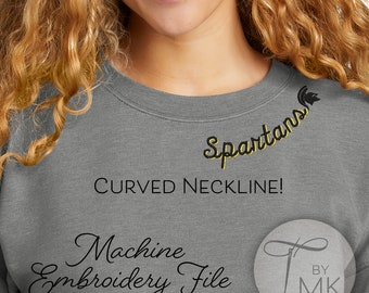 Patrón de bordado - Spartans - Texto de escote curvo - Palabras curvas en el cuello - Fuente de sombra