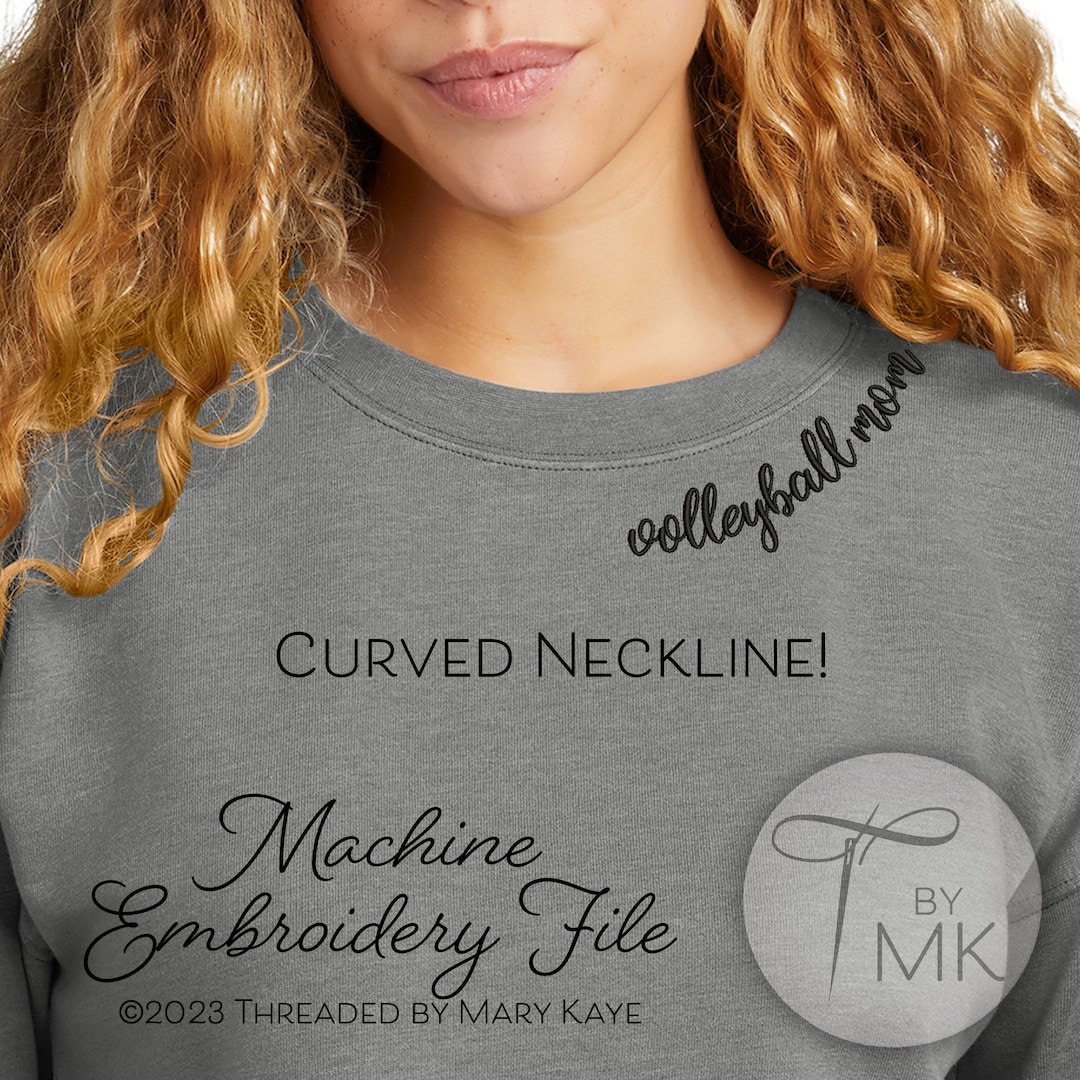 Embroidery Pattern Volleyball Mom Curved Neckline Text Curved Words on ...