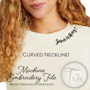 Embroidery Pattern - Jesus is King - Curved Neckline Text - Curved Words on Collar