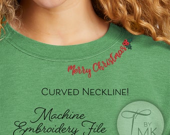Embroidery Pattern - Merry Christmas - Curved Neckline Text - Curved Words on Collar